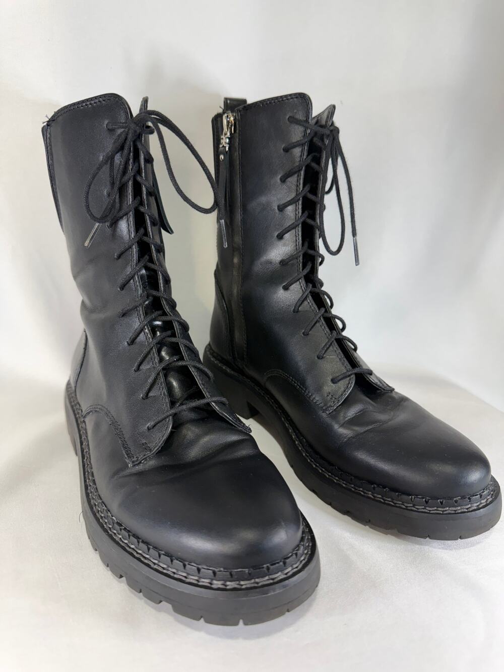 Sam Edelman Black Leather Lace Up Combat Boots Women’s Size 8 Lug Sole
